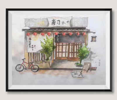 特色店面水彩画