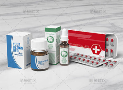 全套医药产品药品设计包装样机模型图片素材