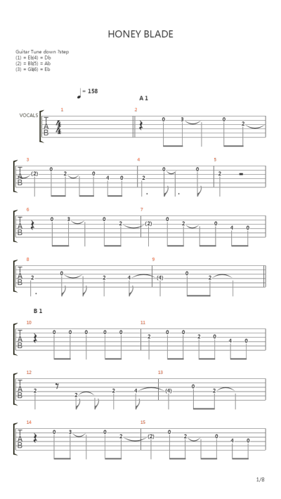 hide honey blade 电吉他曲谱