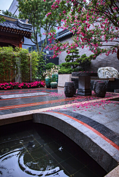 japanese koi ponds | beautiful Japanese Roofed Entry Gate next to a Koi Pond