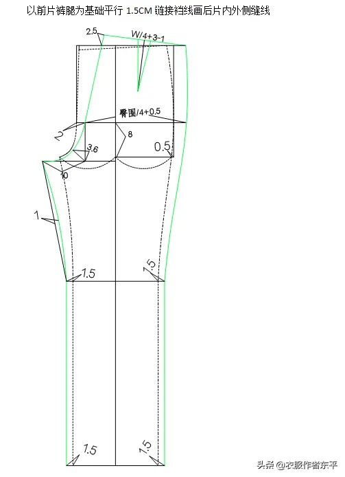 女裤原型制版图方法及步骤：
