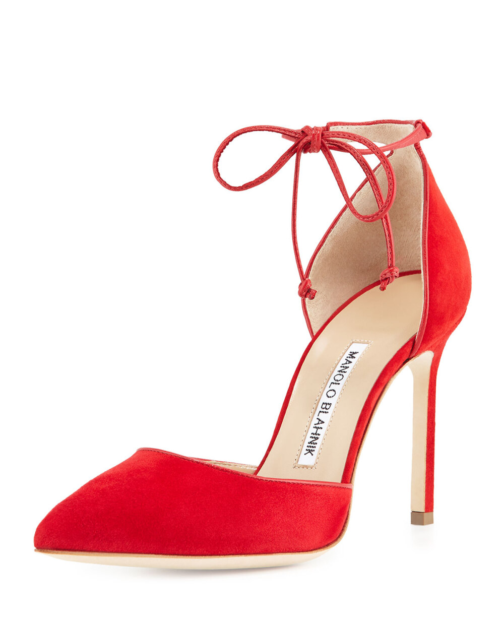 Leyan Suede Ankle-Tie dOrsay Pump, Red