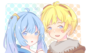 琴女/板绘/sai/动漫/LOL/同人/英雄联盟/ez/伊泽瑞尔/娑娜/情侣/cp/萌系/可爱/中长发/女/男/萝莉/黄发/蓝发/蓝眼睛/透明感/森系/呆毛/半身/头像/女头by SHXoyrt九九