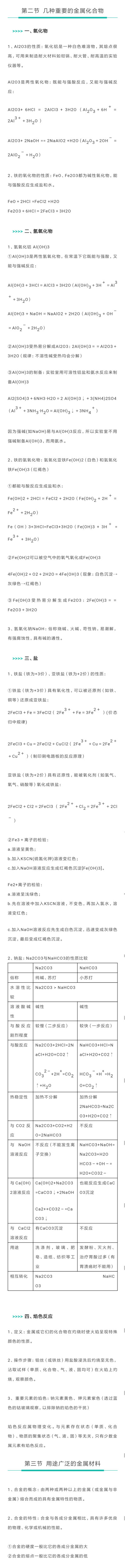 必修一
第三章 金属及其化合物
第二节 几种重要的金属化合物
第三节 用途广泛的金属材料