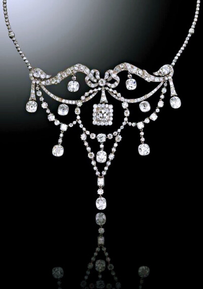 美好年代的古董缎带结元素花环风格钻石项链