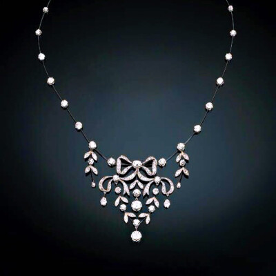 美好年代的古董缎带结元素花环风格钻石项链