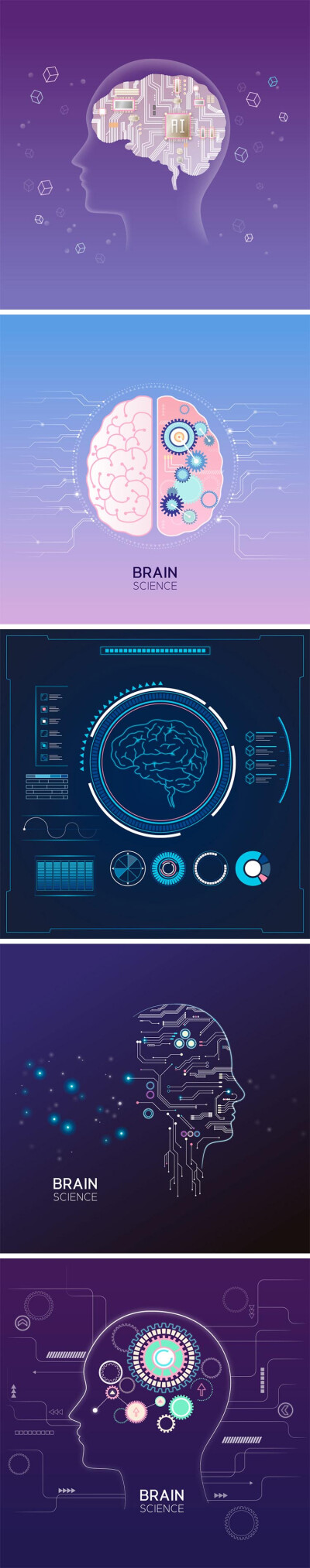 5张大脑科技神经网络创意概念想法点子聪明未来商务AI设计素材模板