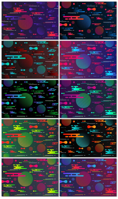 10张孟菲斯风格抽象多彩几何图形渐变线条背景展板海报设计矢量素材