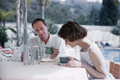 Audrey Hepburn and Mel Ferrer photographed by Richard C. Miller at the Bel Air Hotel in Los Angeles, California, March 27, 1957. ​​​​ 