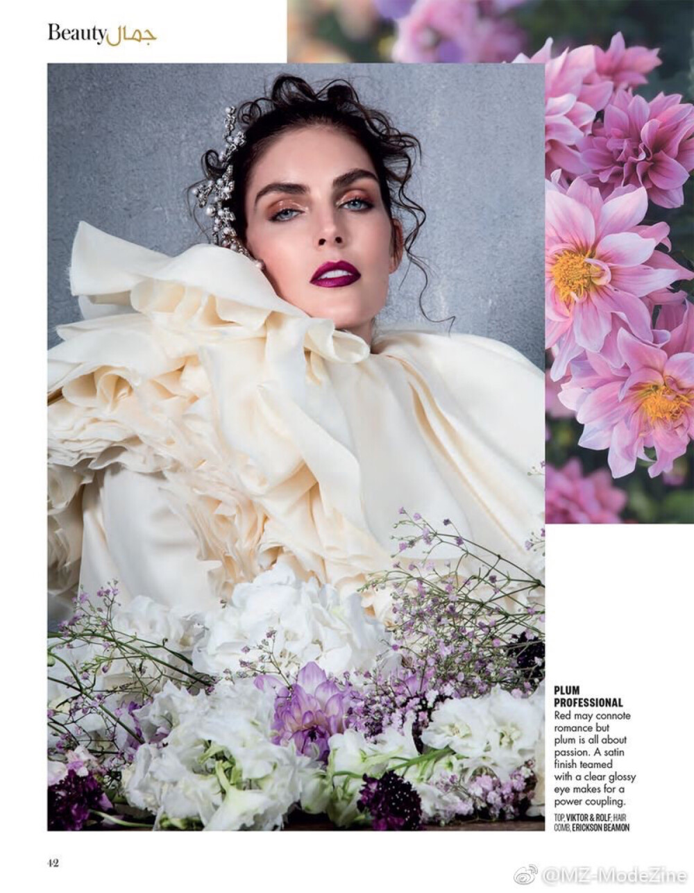 Fashion Editorials | Hilary Rhoda for Vogue Arabia 花儿与美人的烂漫，非常精彩又有视觉冲击力的一次美妆策划。 ​​​