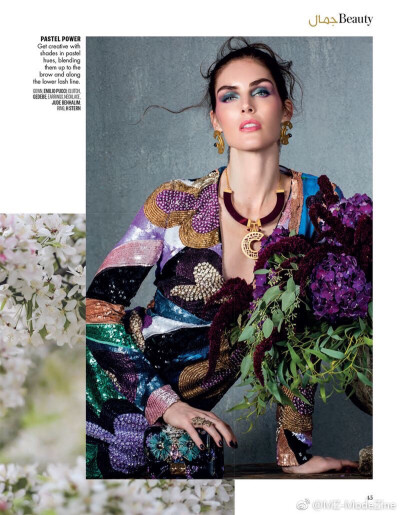 Fashion Editorials | Hilary Rhoda for Vogue Arabia 花儿与美人的烂漫，非常精彩又有视觉冲击力的一次美妆策划。 ​​​