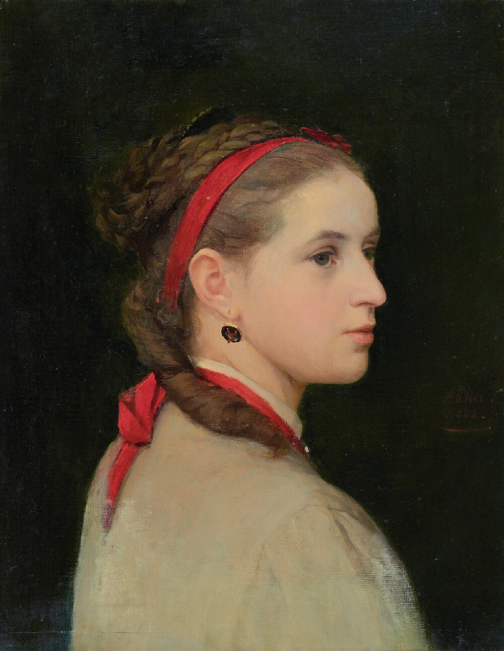 戴红色发带的女孩,1868年(瑞士画家艾伯特·安克尔作品)