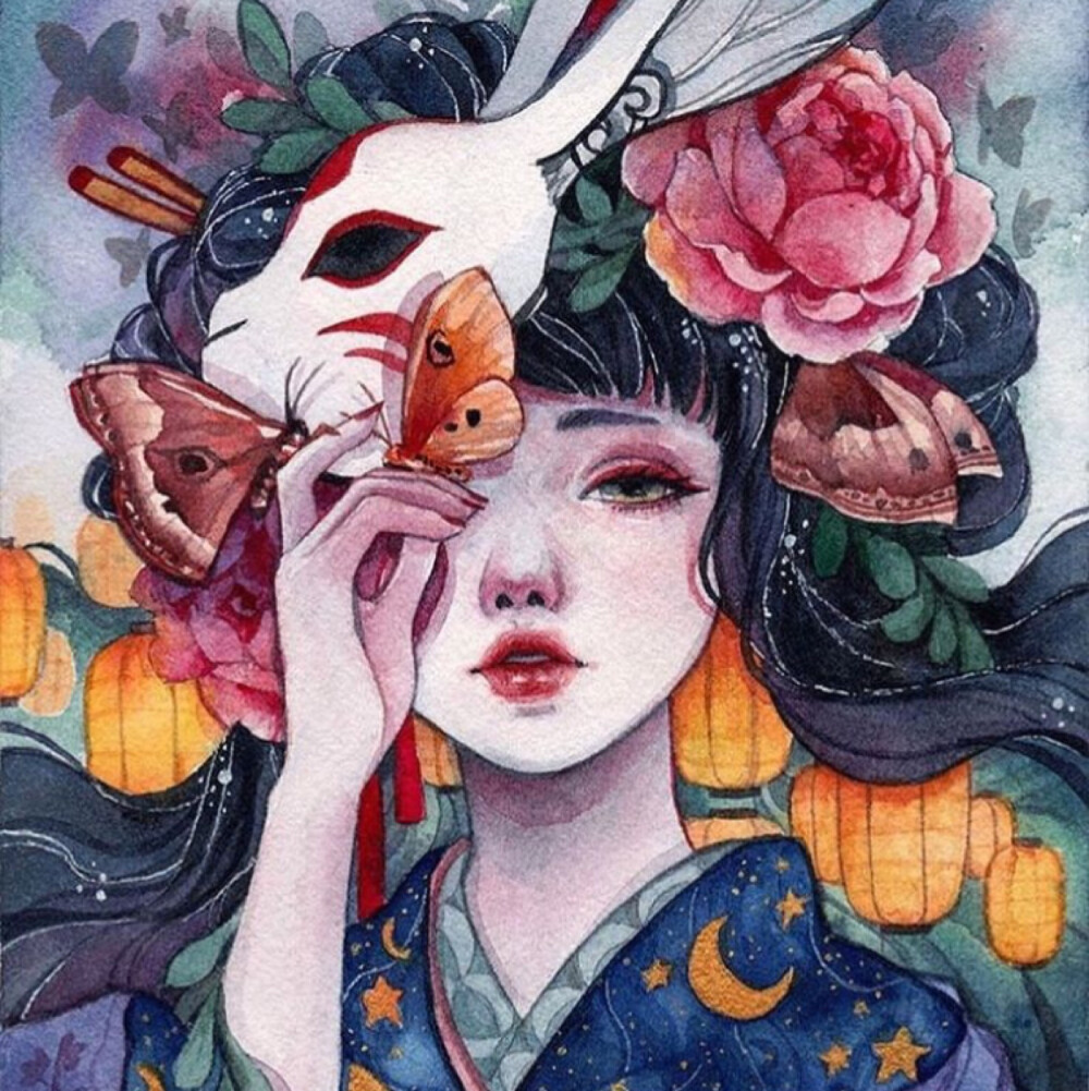 头像 动漫 插画 另类 独特 少女哇