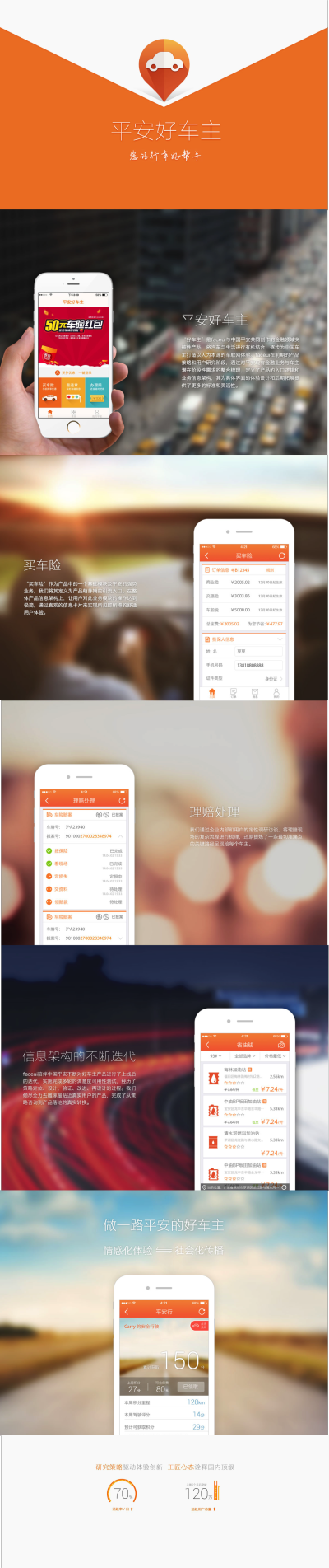中国平安好车主APP用户体验设计案例展示图 来源：http://www.faceui.com/case/haochezhu/