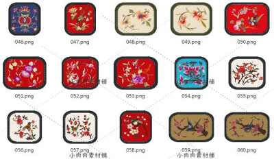 中式传统古典刺绣花鸟绣花刺绣图样装饰图案矢量设计素材ai463