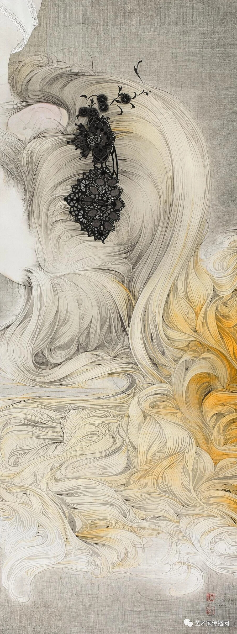 罗寒蕾
1973年生于广西合浦县。1995年毕业于广州美术学院国画系本科，获学士学位。1998年毕业于该系研究生，获硕士学位。1998年任教于华南师大师范大学美术学院，副教授。2006年任中国艺术研究院蒋采苹工作室班主任。2008年调往广州画院工作。国家一级美术师，中国美术家协会会员，中国工笔画学会理事，中国重彩画研究会理事，广东省美协理事，广东省美协中国画艺委会会员，广东省中国画学会副会长。
