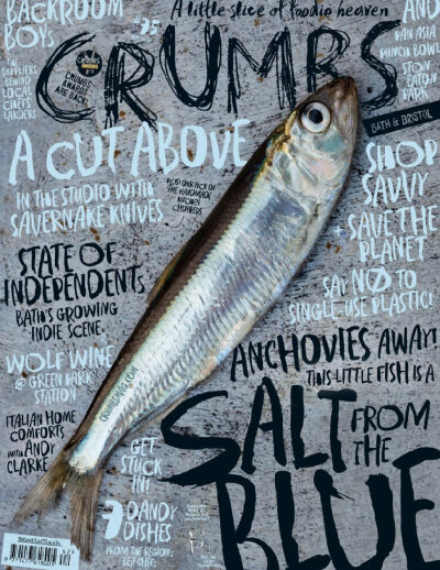 【颜值超高的美食杂志封面设计】英国美食杂志Crumbs封面设计，实物拍摄和手绘风格的字体相结合，风格讨喜。
