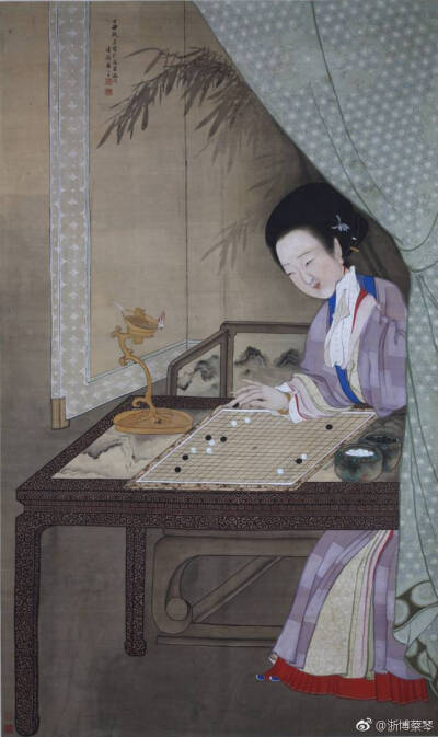 清代 禹之鼎 《閑敲棋子圖》