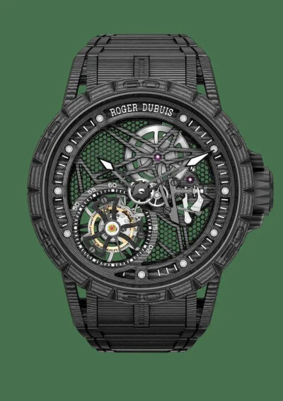 罗杰彼杜（Roger Dubuis）Excalibur Spider Carbon 3碳纤维镂空飞行陀飞轮腕表。