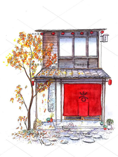 日系手绘日本房屋建筑商店动画彩色黑白插画jpg图片素材jpg73