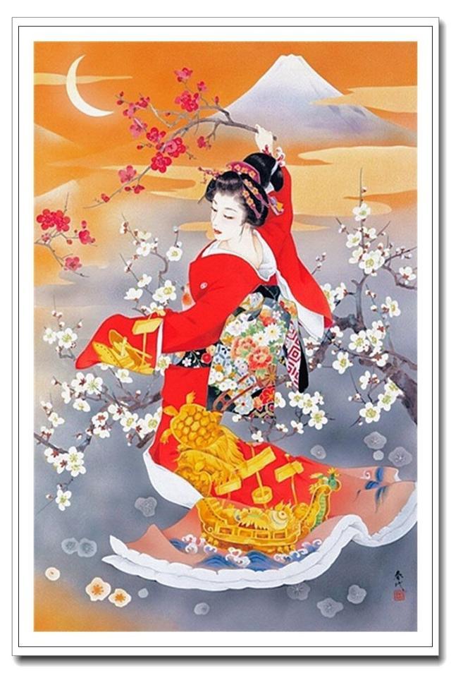 森田春代是生活在明治-昭和年间的日本女画家，她把独特的日本浮世绘与西洋绘画相融合，描绘出雅致而美丽的日本女性形象， 尤其是对日本和服的造型和细节非常地道讲究。她画的仕女人物娇俏恣意，面目清丽生动，仪态自由万方，色彩明丽鲜艳，画中所描绘的身穿和服的日本女性身上蕴含着一种西洋的美，与其他日本画家笔下所描绘的美人具有不同的超群风格，在海内外都享有高度的评价，深受各地人们的喜爱。