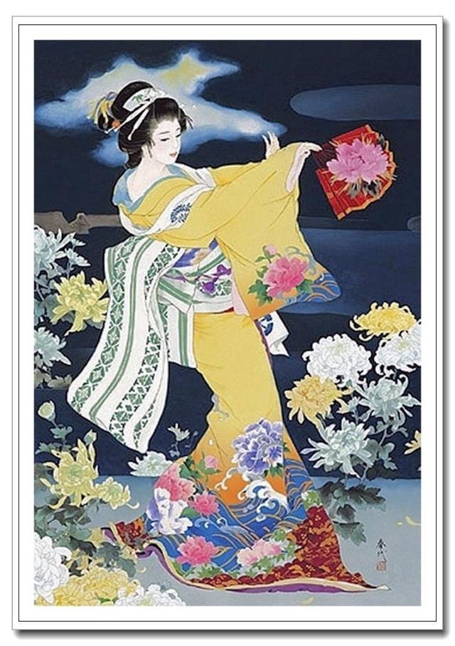 森田春代是生活在明治-昭和年间的日本女画家，她把独特的日本浮世绘与西洋绘画相融合，描绘出雅致而美丽的日本女性形象， 尤其是对日本和服的造型和细节非常地道讲究。她画的仕女人物娇俏恣意，面目清丽生动，仪态自由万方，色彩明丽鲜艳，画中所描绘的身穿和服的日本女性身上蕴含着一种西洋的美，与其他日本画家笔下所描绘的美人具有不同的超群风格，在海内外都享有高度的评价，深受各地人们的喜爱。