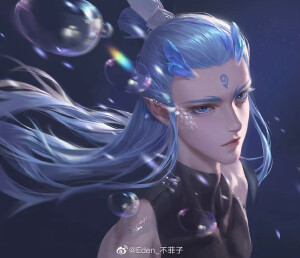 #哪吒之魔童降世#敖丙
咸鱼下海捞龙，太美了！！！
画师：Eden_不菲子