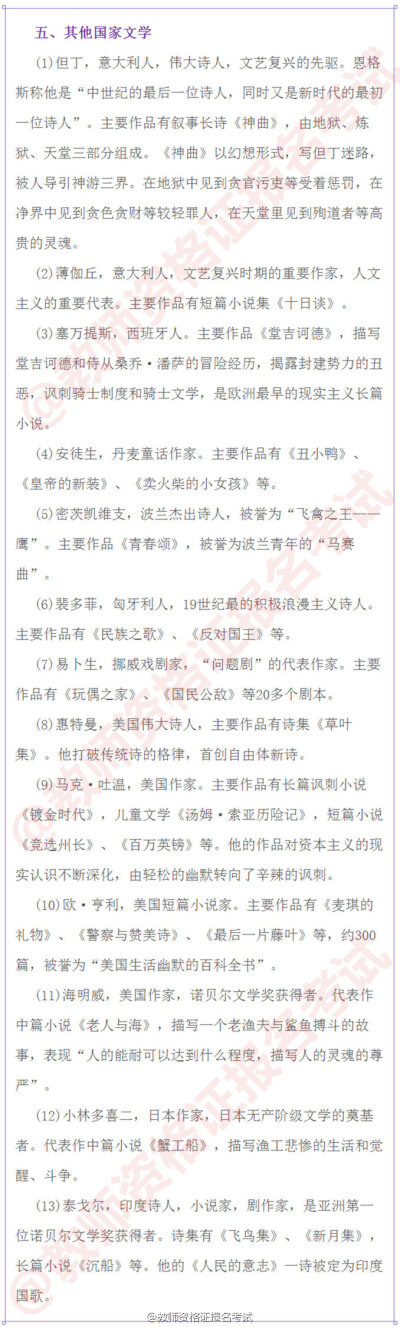 【积累教师资格证考试外国+中国文学常识】
教师资格证笔试文学常识这方面知识 内容范围广 要灵活处理 多看下就可以了 静下心来 能看多少是多少 掌握一个知识点就赚一个 考的就是平?；?1-5图外国文学 6-9…