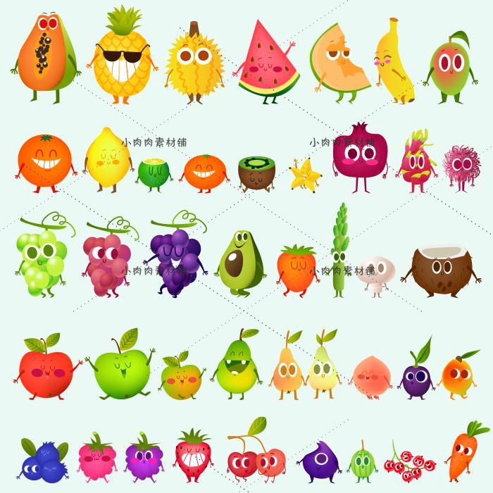 卡通可爱水果蔬菜logo图标葡萄草莓柠檬海报矢量设计素材ai468