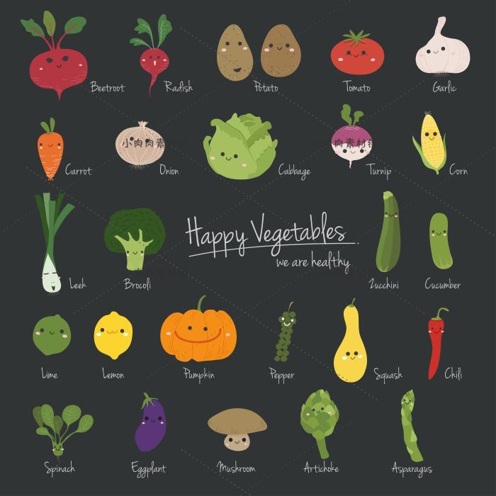 卡通可爱水果蔬菜logo图标葡萄草莓柠檬海报矢量设计素材ai468