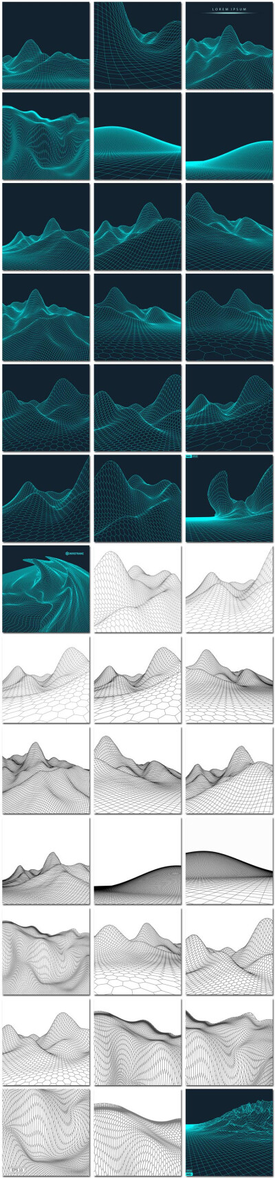 83张科技感山脉起伏3D立体地形图背景纹理装饰印花矢量素材模板设计