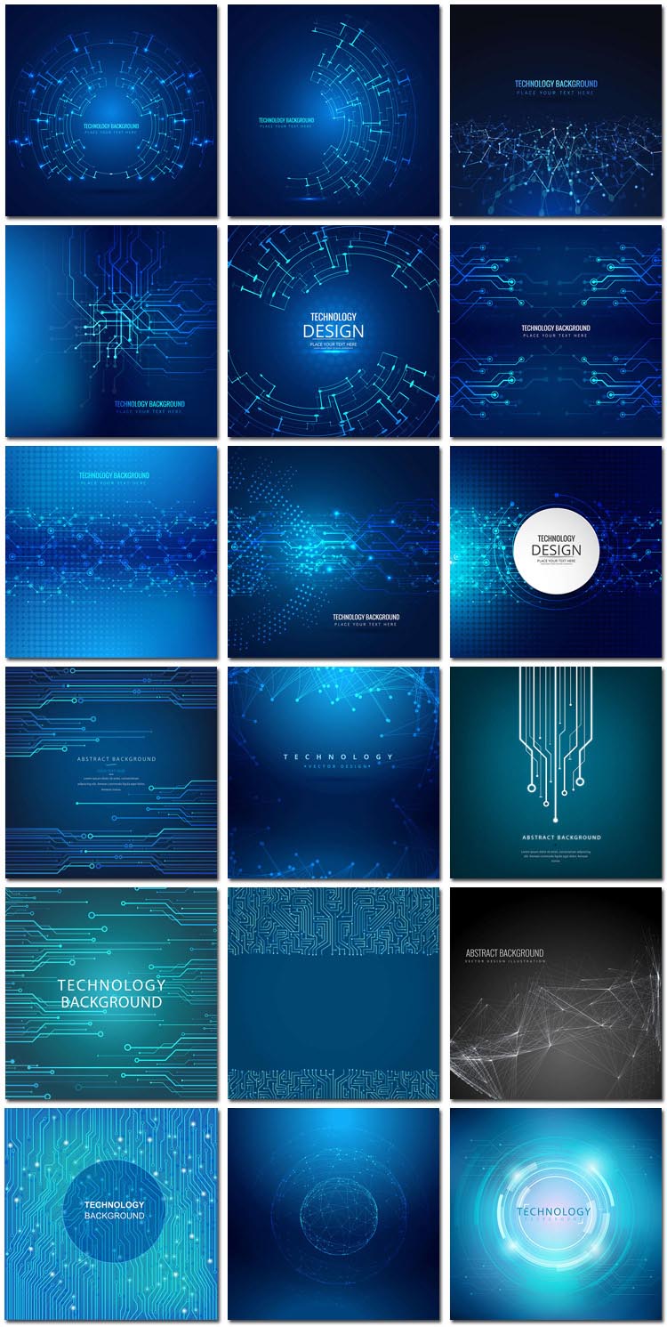 18张科技电子电路智能UI机器人科幻大脑神经电线背景设计模板矢量素材