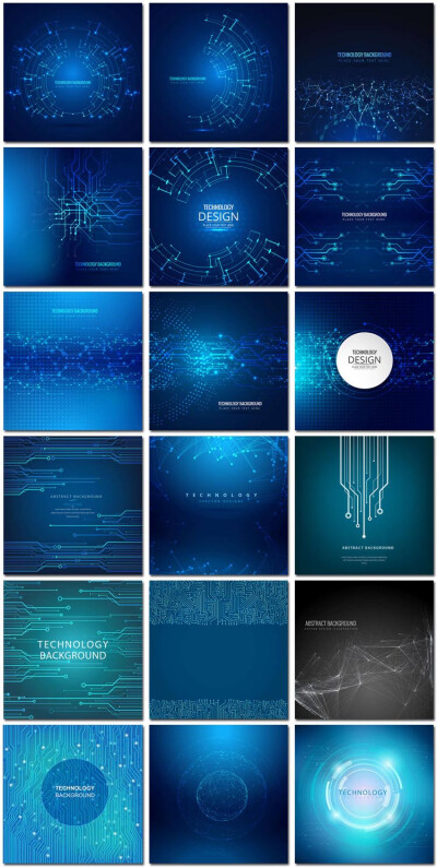 18张科技电子电路智能UI机器人科幻大脑神经电线背景设计模板矢量素材
