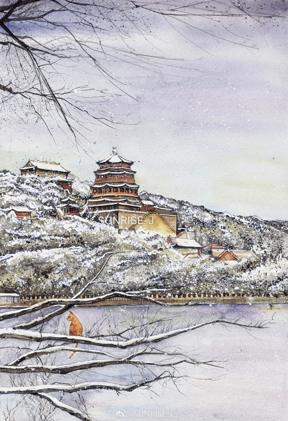 北京四季插画 水彩