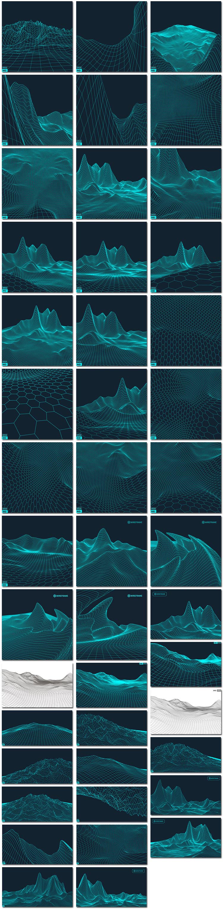 83张科技感山脉起伏3D立体地形图背景纹理装饰印花矢量素材模板设计