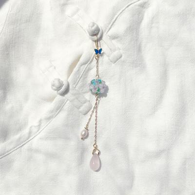 定制 「卉妍」手工粉晶珍珠长款流苏旗袍压襟挂件中国古风式茶服配饰品