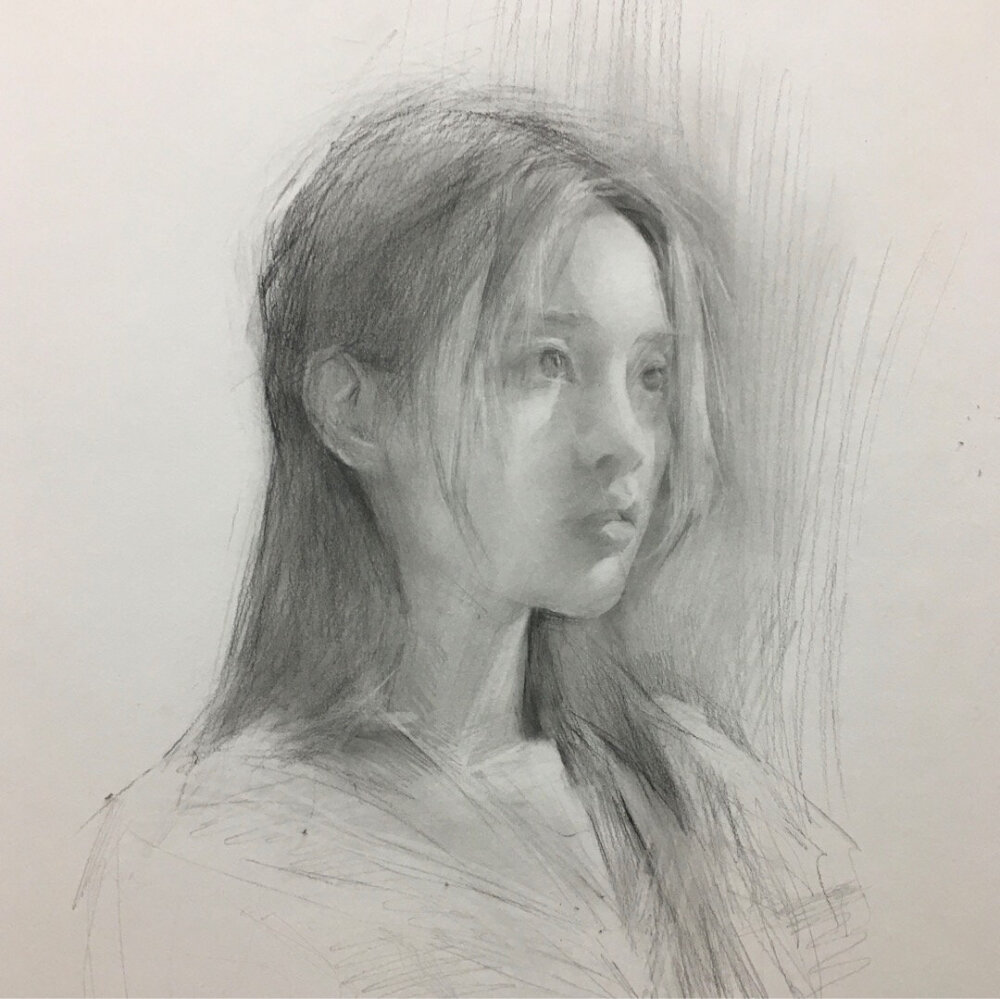 素描女生图片 长发图片