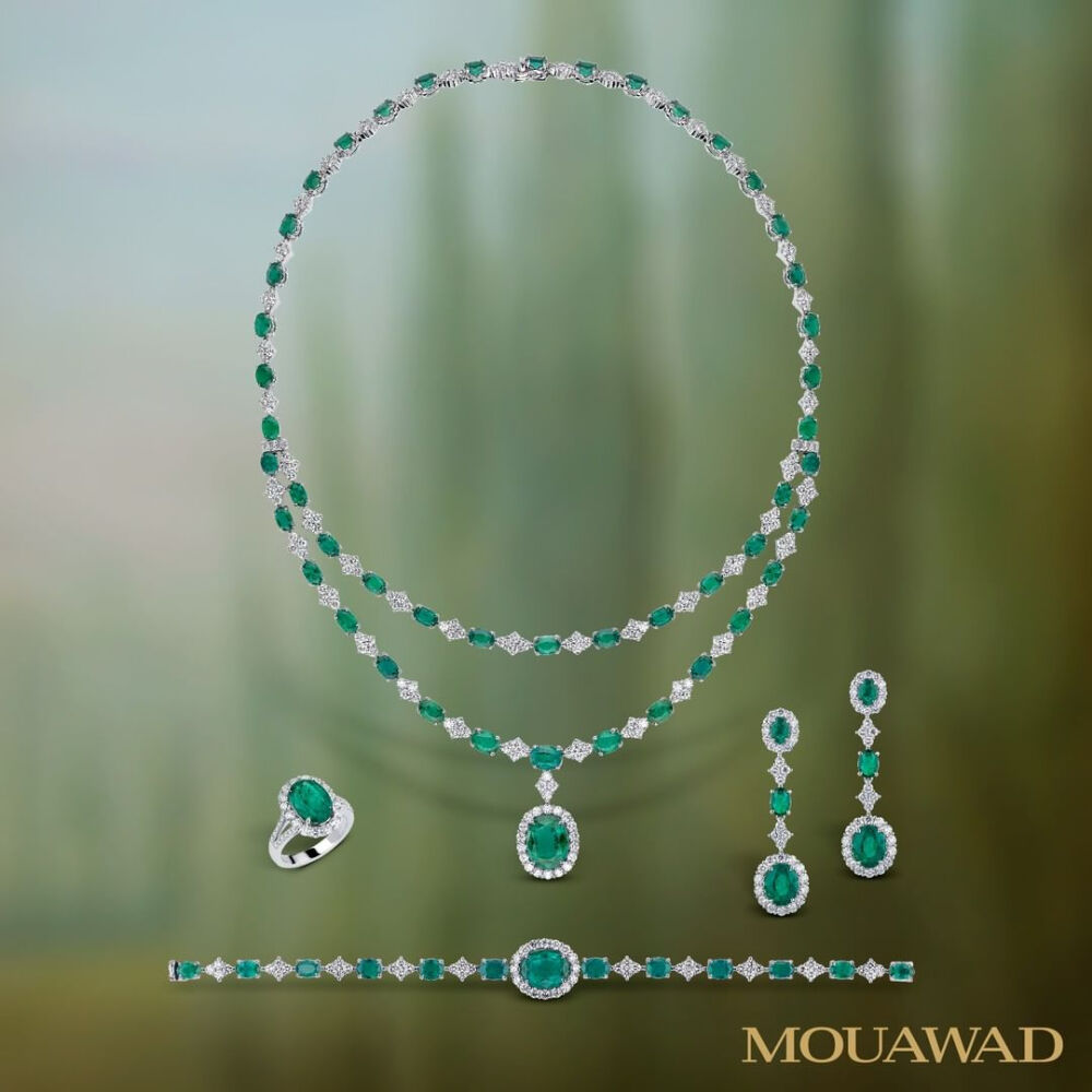 mouawad 祖母绿 钻石 耳环 戒指 手环 项链