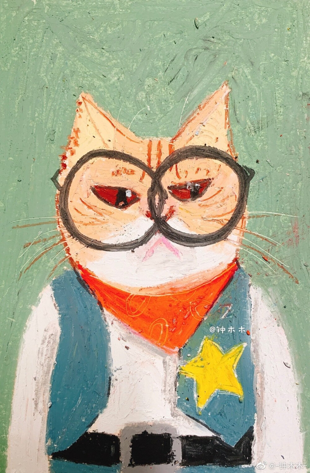 油画棒，儿童画，卡通画，猫咪