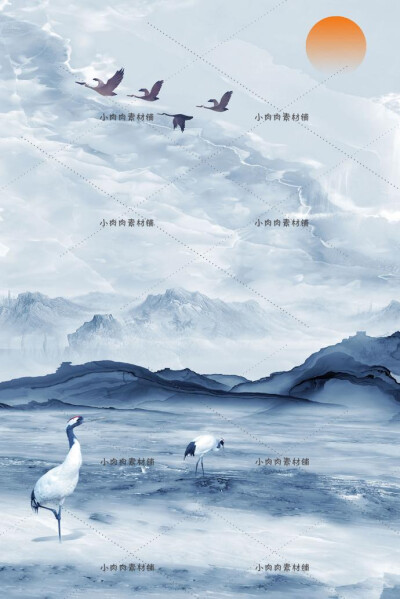 古典中国风日式和风仙鹤高端大气祥云背景海报psd设计素材psd378