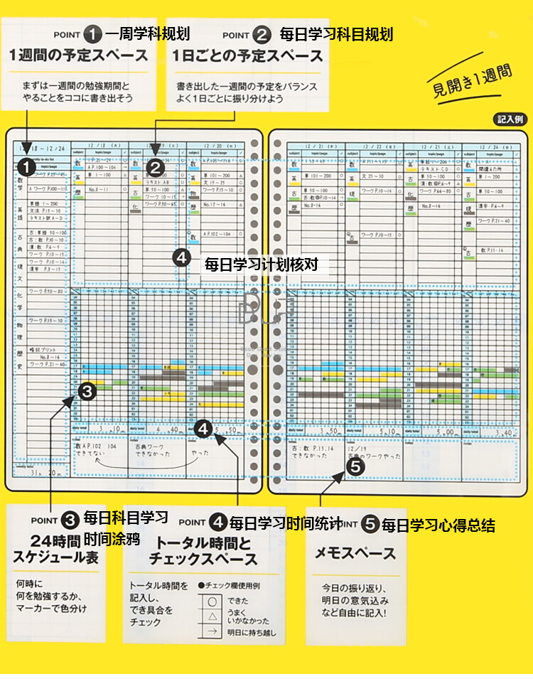 日本进口KOKUYO国誉 campus高效学习计划内芯活页纸B5 工作计划芯