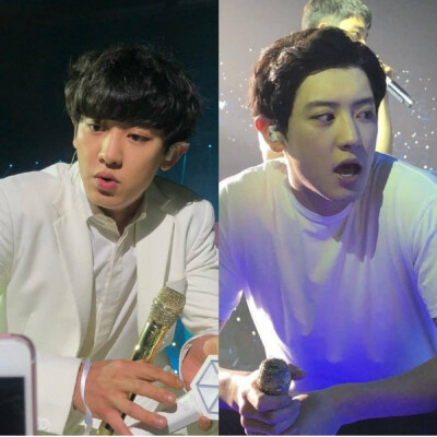 朴灿烈/灿烈在world knowledge forum上的场图4+和李秀满的握手1+不同时期的灿烈，一张图满足你两种选择