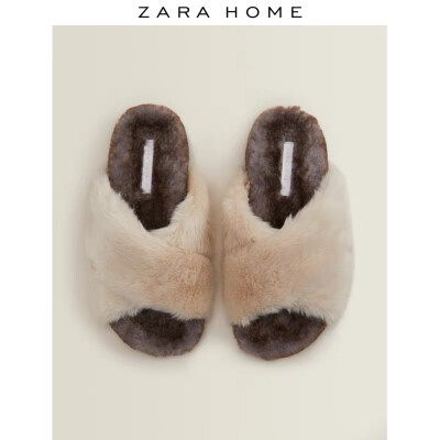 Zara Home 北欧人造皮草绒毛交叉带女士家用居家拖鞋 15074071202 259