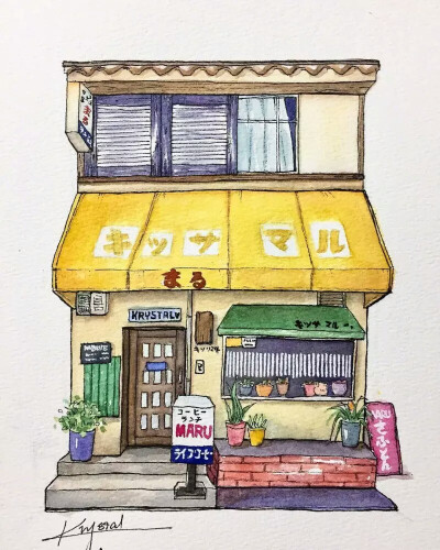 水彩日式店铺