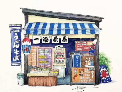 水彩日式店铺