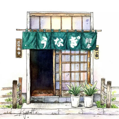 水彩日式店铺