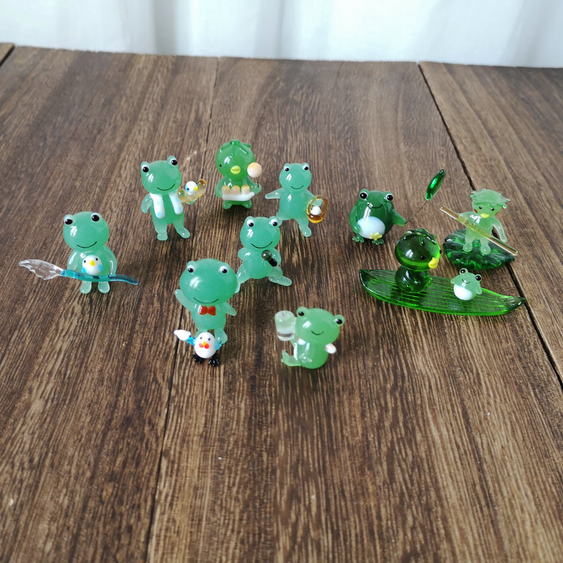 日本 手工玻璃 手作小青蛙 河童 小刺猬气球 迷你摆件动物微景观