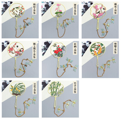 定制 黄铜团扇书签扇形金属腐蚀烤漆电镀复古中国风创意镂空精致中国风