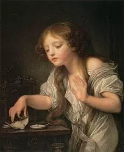 Jean-Baptiste Greuze - Young Girl Weeping for her Dead Bird
格勒兹 - 为死去的小鸟哭泣的女孩