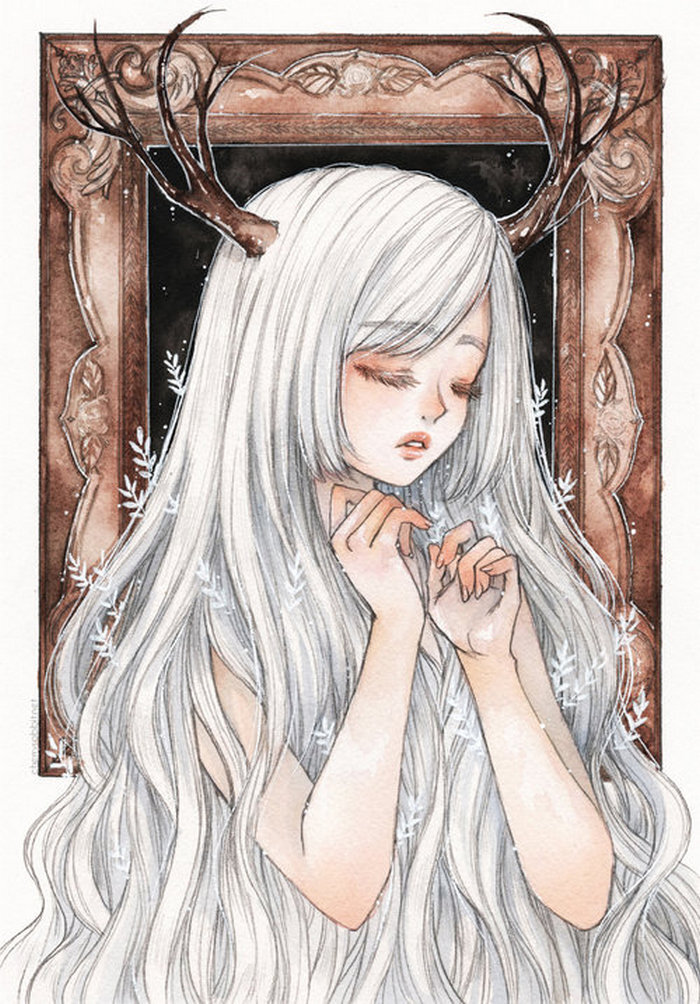 少女水彩澳大利亚画师cherriuki插画作品